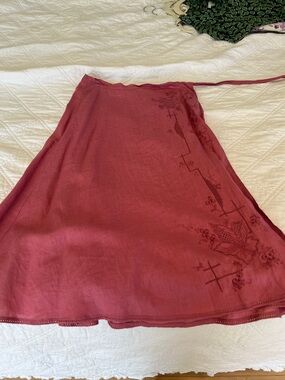 Vintage J. Crew Dusty Rose Embroidered Linen Wrap Skirt